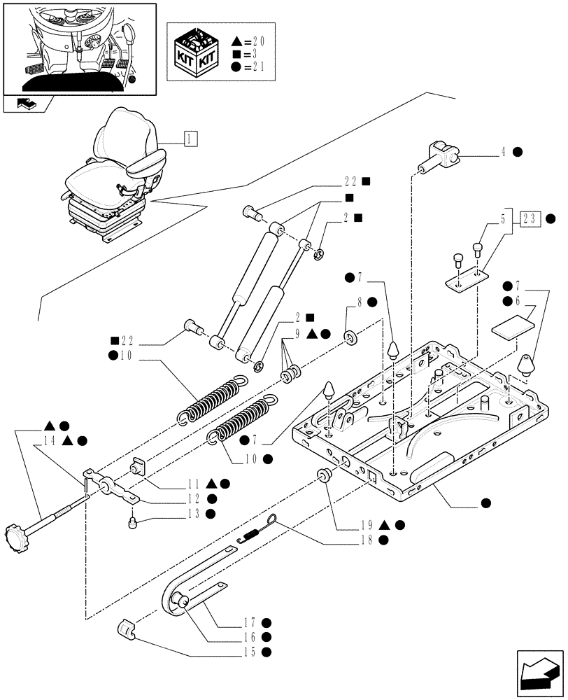 Схема запчастей Case IH FARMALL 95U - (1.93.3/01B[04]) - DELUXE VINYL SEAT WITH MECHANICAL SUSPENSION, SWITCH AND ARMREST - BREAKDOWN - C7342 (10) - OPERATORS PLATFORM/CAB