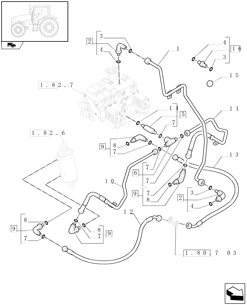 Схема запчастей Case IH PUMA 165 - (1.82.1[03]) - LIFTER LINES - LIFTER CYLINDERS PIPES AND REMOTE CONTROL VALVES DRAIN (07) - HYDRAULIC SYSTEM