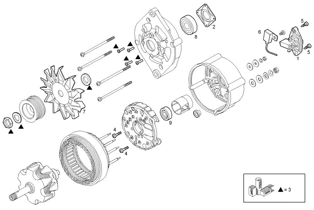 Схема запчастей Case IH F5CE9484B A002 - (4030.067) - GENERATOR (COMPONENTS) 