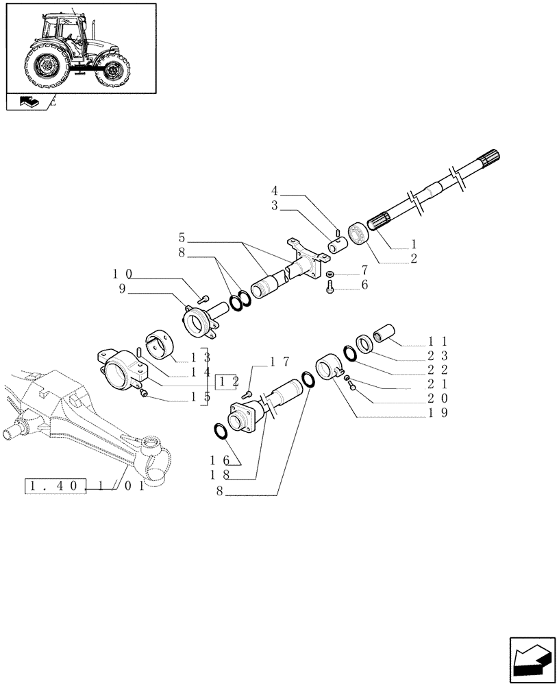 Схема запчастей Case IH FARMALL 80 - (1.38.5/02) - 4WD WATER PROOF TRANSMISSION - SLEEVE AND SUPPORT (VAR.330449) (04) - FRONT AXLE & STEERING