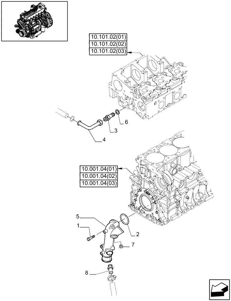 Схема запчастей Case IH 7120 - (10.402.04[01]) - WATER PUMP PIPES - 7120/7120(LA) (10) - ENGINE