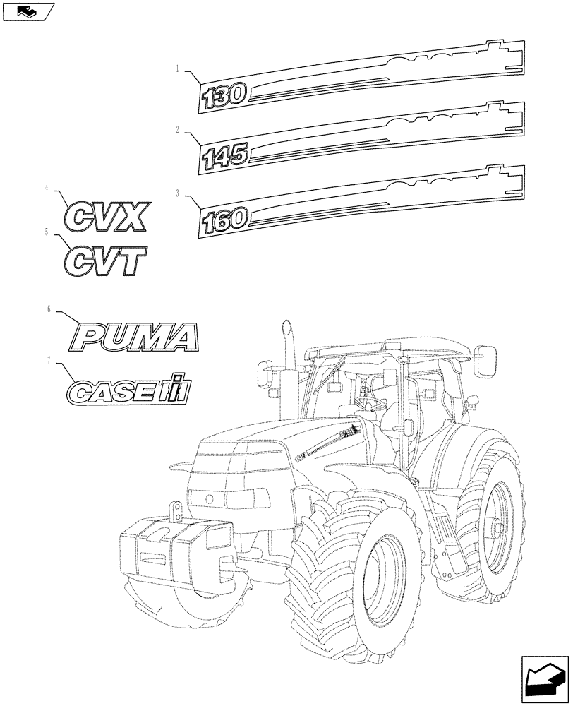 Схема запчастей Case IH PUMA 145 - (90.108.01) - MODEL IDENTIFICATION DECALS (90) - PLATFORM, CAB, BODYWORK AND DECALS