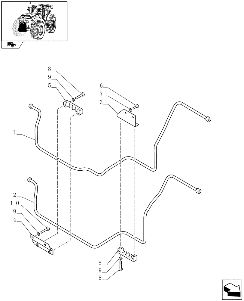 Схема запчастей Case IH PUMA 225 - (1.81.9[04A]) - (VAR.088) FRONT HPL FOR REAR REMOTES LESS PTO, LESS AUX. COUPLERS - PIPES AND BRACKETS - D6726 (07) - HYDRAULIC SYSTEM