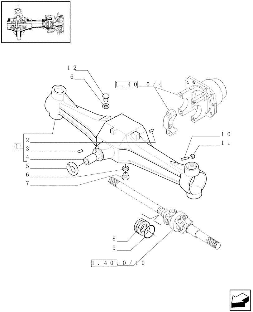 Схема запчастей Case IH JX100U - (1.40.0/01) - FRONT AXLE CASING - 4WD - BOX & RELEVANT PARTS (04) - FRONT AXLE & STEERING