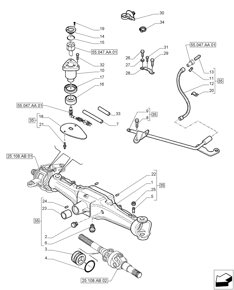 Схема запчастей Case IH PUMA 230 - (25.100.AD[01]) - FRONT AXLE - BOX AND STEERING SENSOR (25) - FRONT AXLE SYSTEM