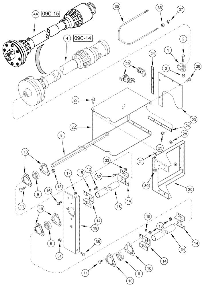 Схема запчастей Case IH 1020 - (09C-11) - AUGER JACKSHAFT DRIVE 30.0 FOOT HEADER (09) - CHASSIS/ATTACHMENTS