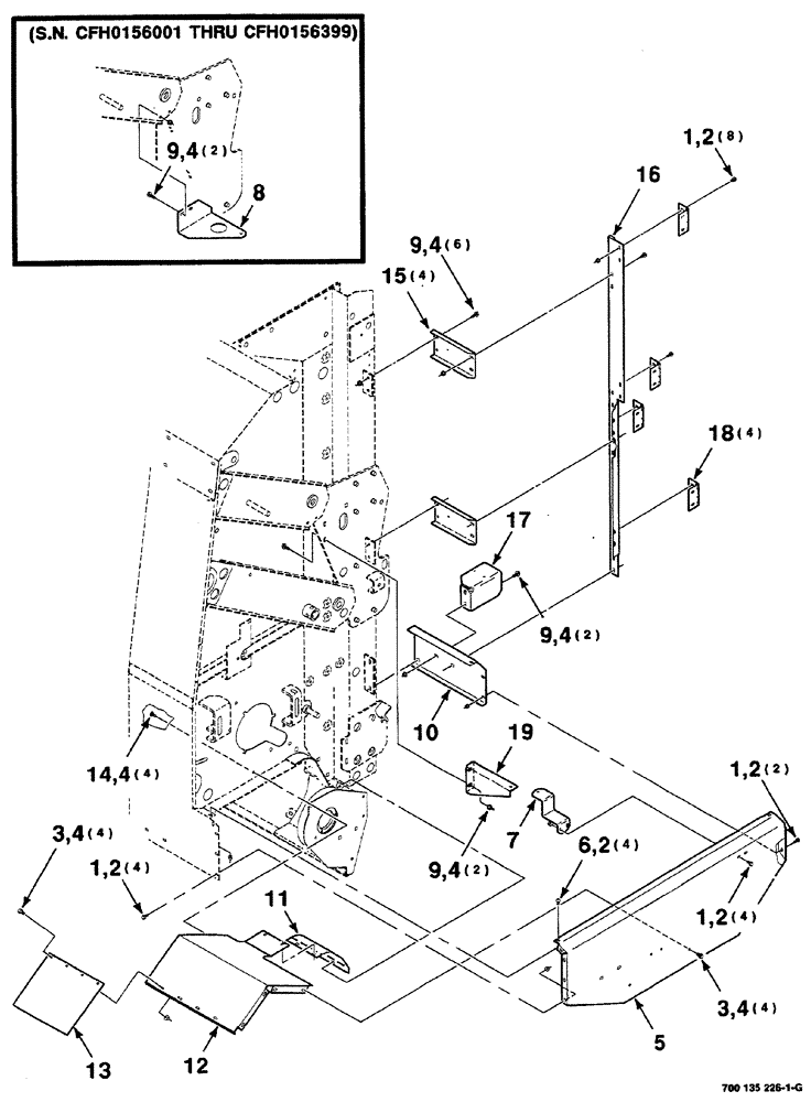 Схема запчастей Case IH RS561 - (07-016) - SHIELD SUPPORT AND HINGE ASSEMBLIES (LEFT) (12) - MAIN FRAME