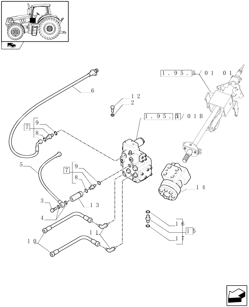 Схема запчастей Case IH PUMA 140 - (1.95.5/01[03]) - FAST STEERING - POWER STEERING, VALVE AND PIPES (VAR.330631-336631) (10) - OPERATORS PLATFORM/CAB