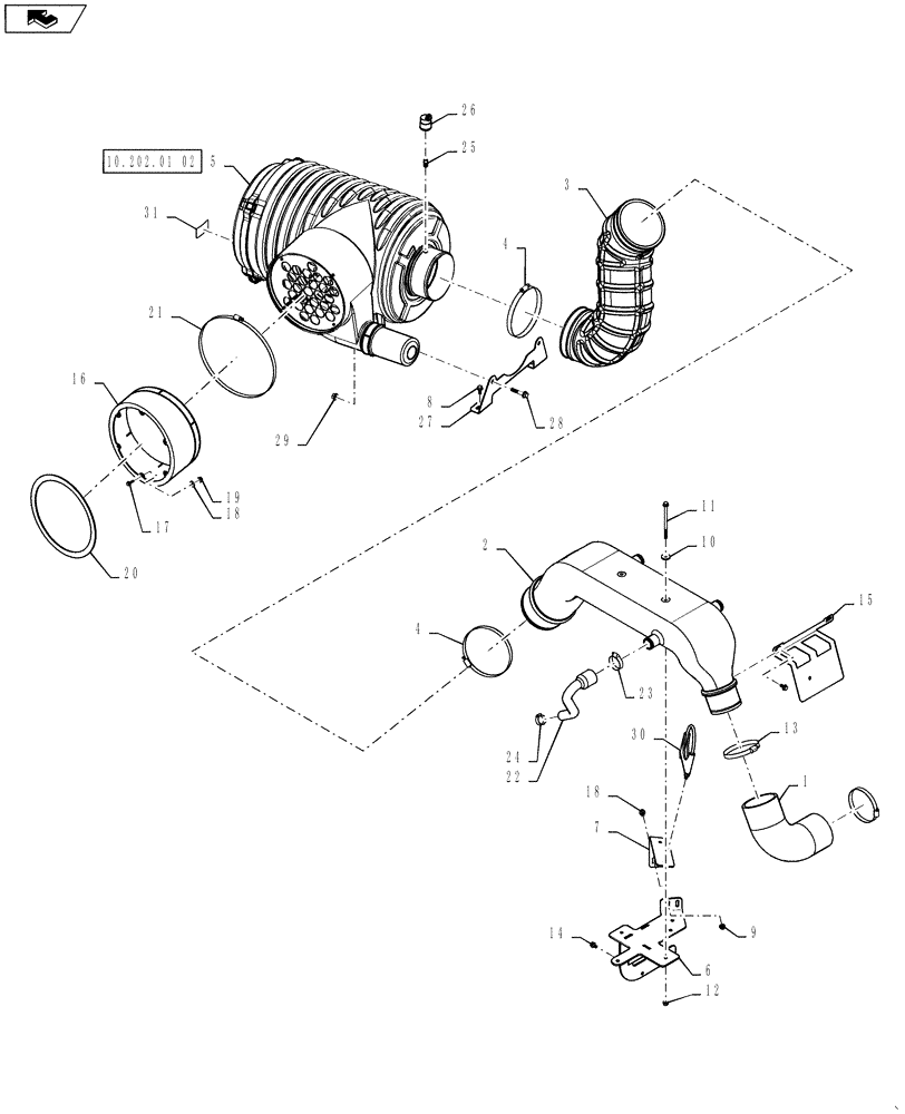 Схема запчастей Case IH 7130 - (10.202.02) - AIR CLEANER, AIR INDUCTION SYSTEM 61/7130 T2/T4 (10) - ENGINE