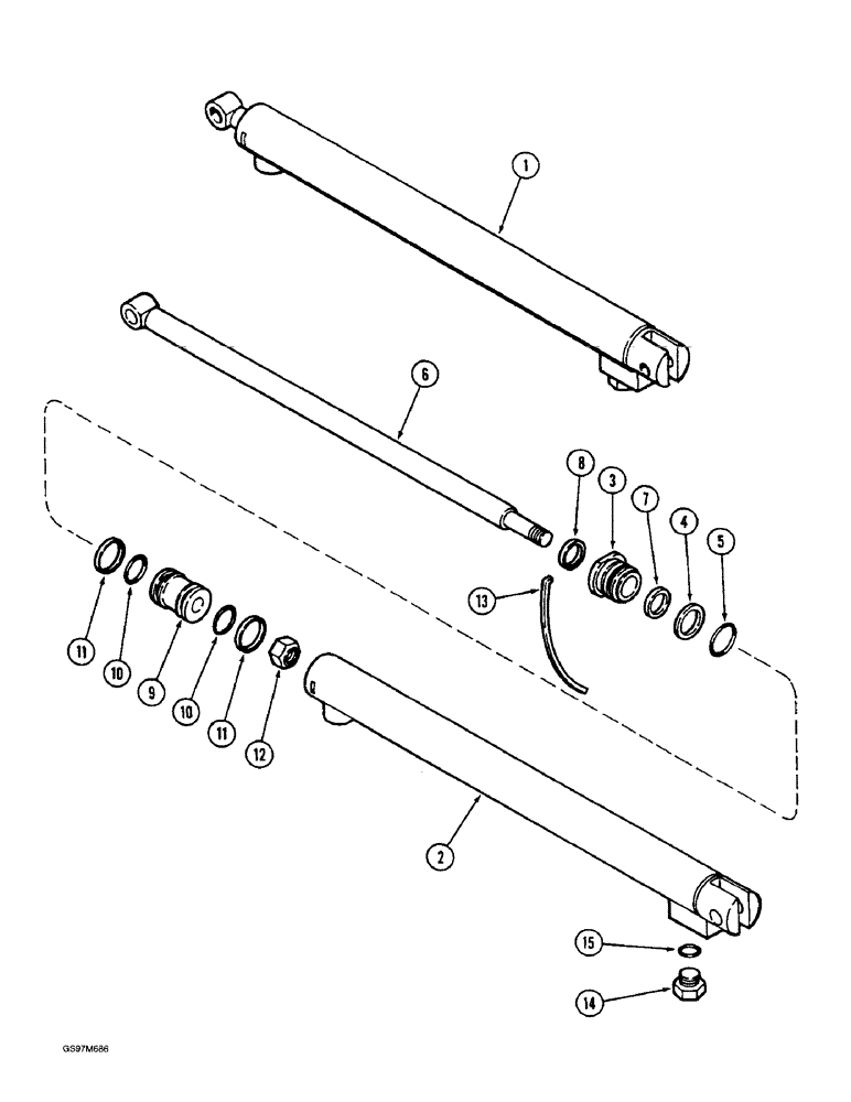 Схема запчастей Case IH 1660 - (8-124) - UNLOADER TUBE SWING CYLINDER (07) - HYDRAULICS