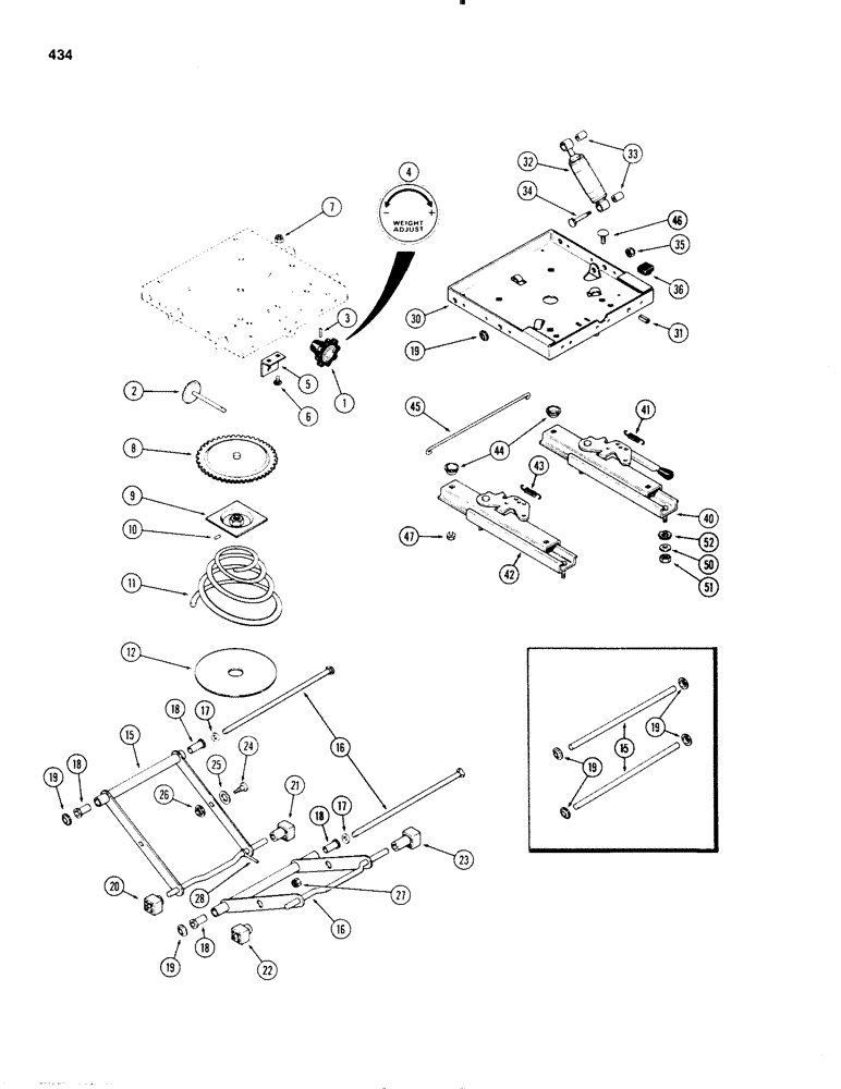 Схема запчастей Case IH 1270 - (434) - SEAT AND SUSPENSION ASSEMBLY, NON SWIVEL WITH VINYL COVER, FIRST USED P.I.N. 8797501 (09) - CHASSIS/ATTACHMENTS