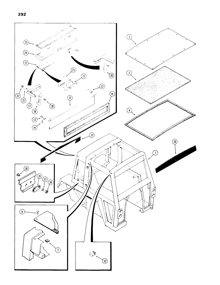 Схема запчастей Case IH 970 - (292) - CAB, UPPER SHEET METAL, BETTENDORF (09) - CHASSIS/ATTACHMENTS