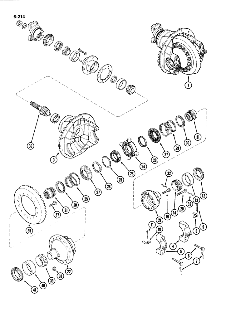 Схема запчастей Case IH 4494 - (6-214) - FRONT AXLE DIFFERENTIAL AND CARRIER, NO SPIN DIFFERENTIAL, PRIOR TO AXLE SERIAL NO. 13015953 (06) - POWER TRAIN