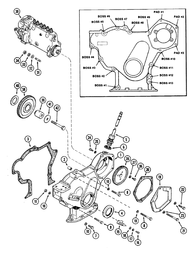 Схема запчастей Case IH 2594 - (3-02) - TIMING GEAR COVER AND INJECTION PUMP DRIVE, 504BDT DIESEL ENGINE (03) - FUEL SYSTEM