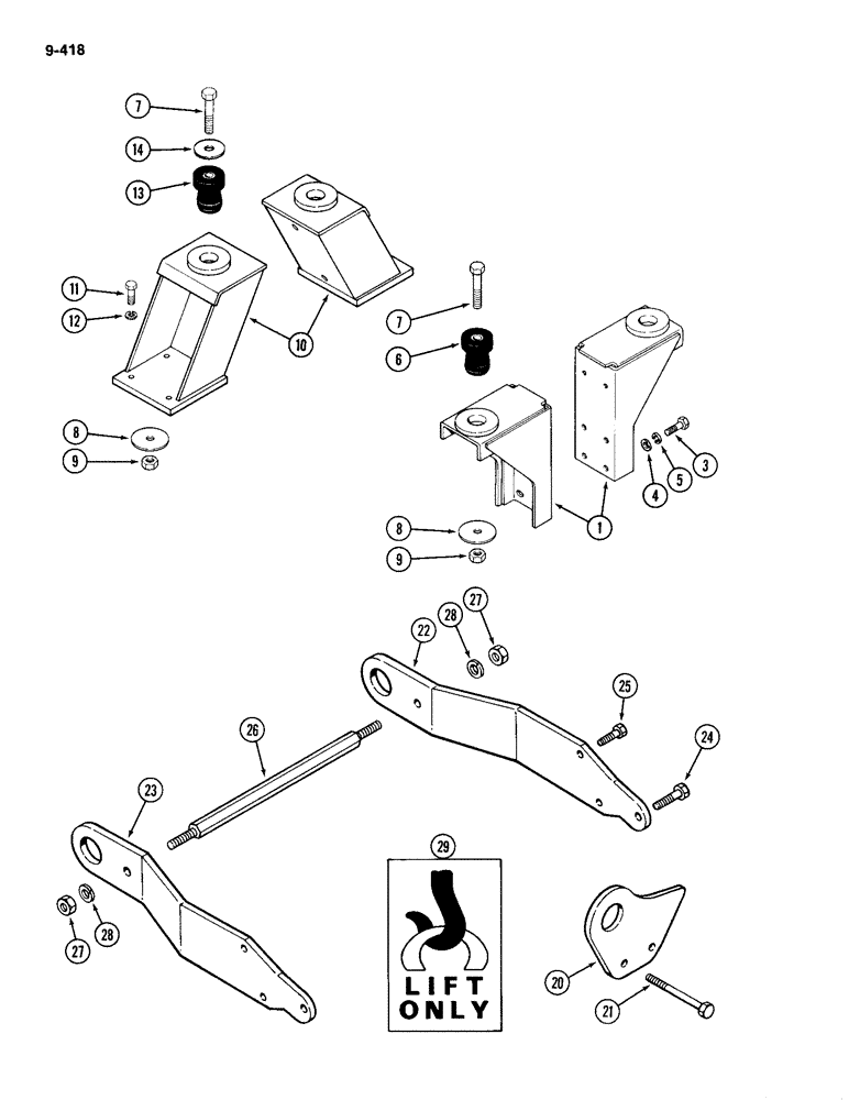 Схема запчастей Case IH 2094 - (9-418) - PLATFORM MOUNTS, WITHOUT CAB (09) - CHASSIS/ATTACHMENTS