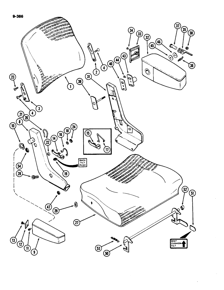 Схема запчастей Case IH 4490 - (9-366) - SWIVEL SEAT ASSEMBLY, ARMS AND BACKREST (09) - CHASSIS/ATTACHMENTS