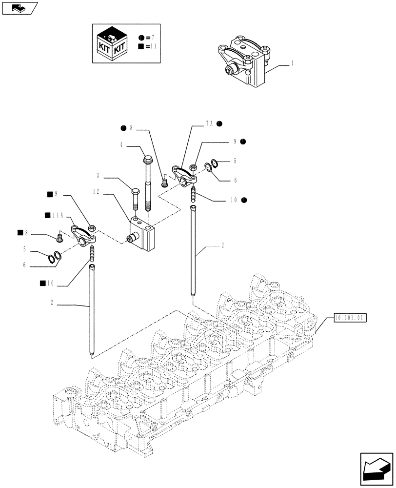 Схема запчастей Case IH F4GE9684B J605 - (10.106.02) - ROCKER SHAFT (504090396) (10) - ENGINE