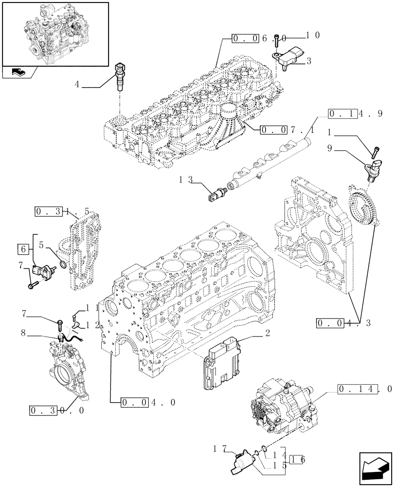 Схема запчастей Case IH PUMA 125 - (1.75.0[01]) - ENGINE SENSORS AND ELECTRONIC UNIT (06) - ELECTRICAL SYSTEMS