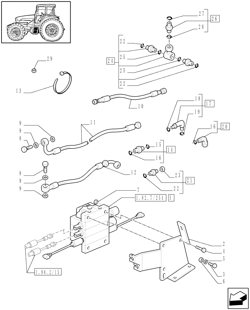 Схема запчастей Case IH MAXXUM 100 - (1.82.7/35[01]) - THREE MID MOUNTED REMOTE VALVES - PIPES AND VALVE - C6432 (VAR.331562-332562) (07) - HYDRAULIC SYSTEM