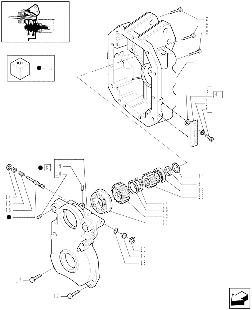 Схема запчастей Case IH MAXXUM 100 - (1.80.1/02[01]) - POWER TAKE-OFF 540/1000 RPM REVERSABLE SHAFT (NA) - CASING, GEARS AND SUPPORT (VAR.330800) (07) - HYDRAULIC SYSTEM