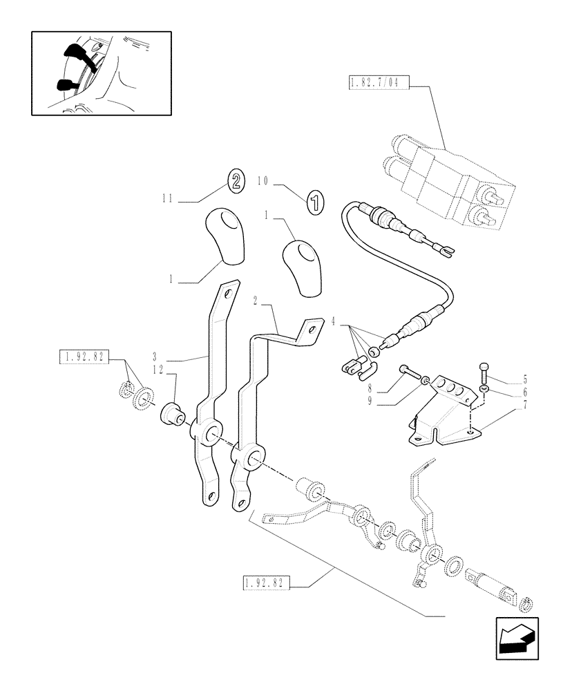 Схема запчастей Case IH JX1095C - (1.92.82/03) - (VAR.027) 2 REAR REMOTE VALVES FOR MID-MOUNT AND MDC - LEVERS (10) - OPERATORS PLATFORM/CAB