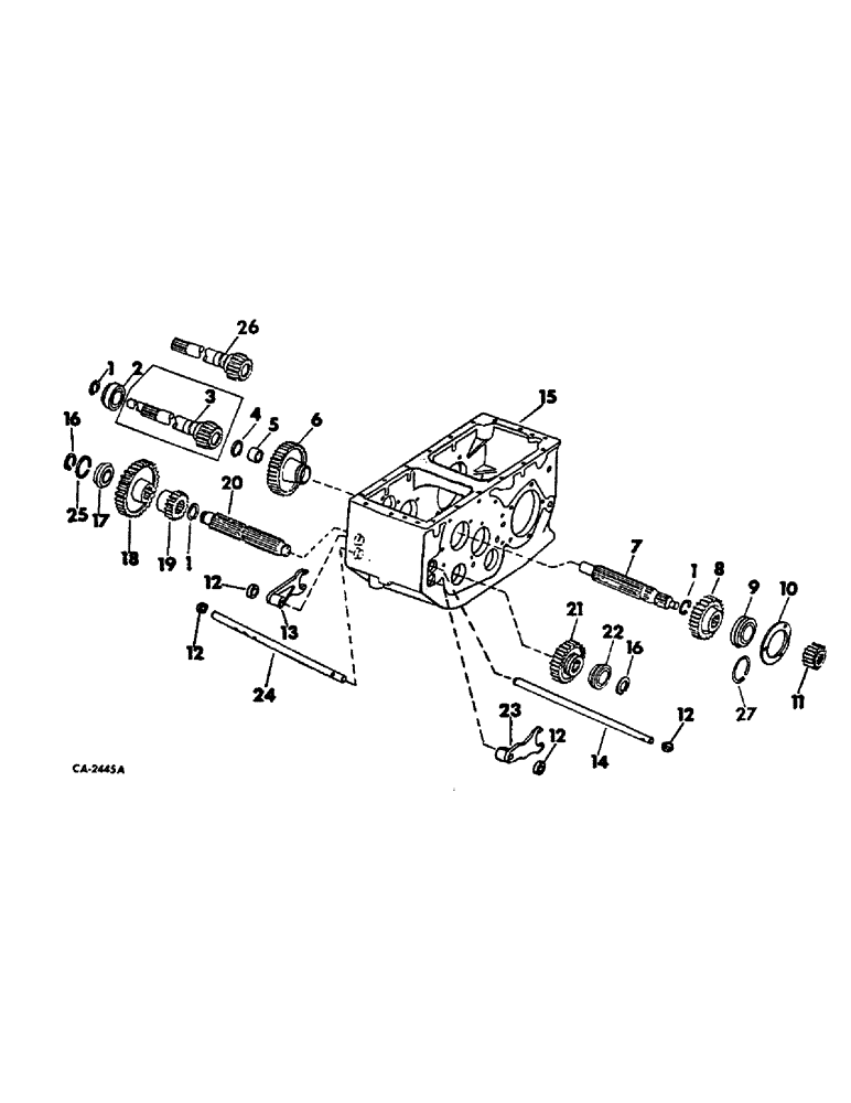 Схема запчастей Case IH 715 - (07-03) - DRIVE TRAIN, TRANS., TRANS. MAIN SHAFT, INPUT DRIVE SHFT, INPUT PINION SHFT, SHIFTER RAILS AND FORKS Drive Train