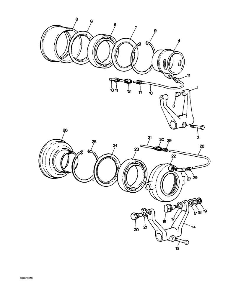 Схема запчастей Case IH 1212 - (6-20) - RELEASE MECHANISM FOR POWER TAKE-OFF CLUTCH (06) - POWER TRAIN