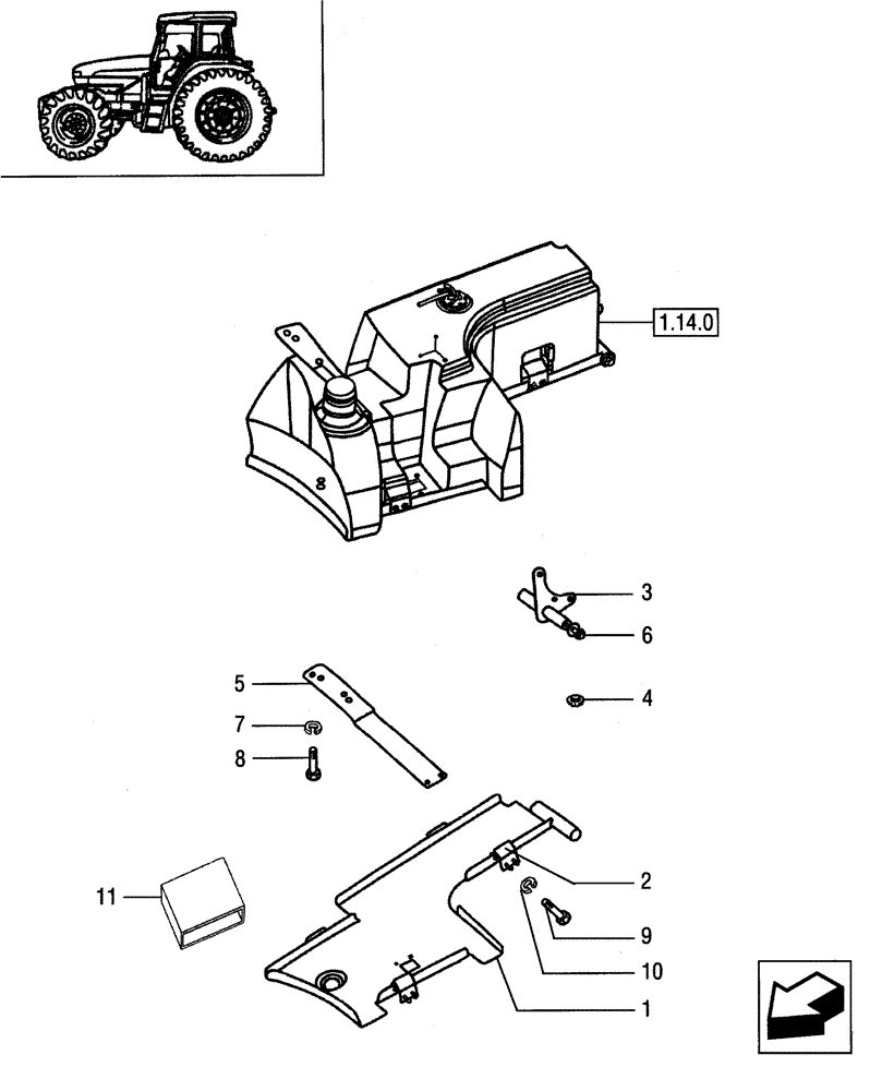 Схема запчастей Case IH JX80 - (1.14.7[01]) - FUEL TANK - SUPPORT, BRACKET AND TIE-ROD (02) - ENGINE EQUIPMENT