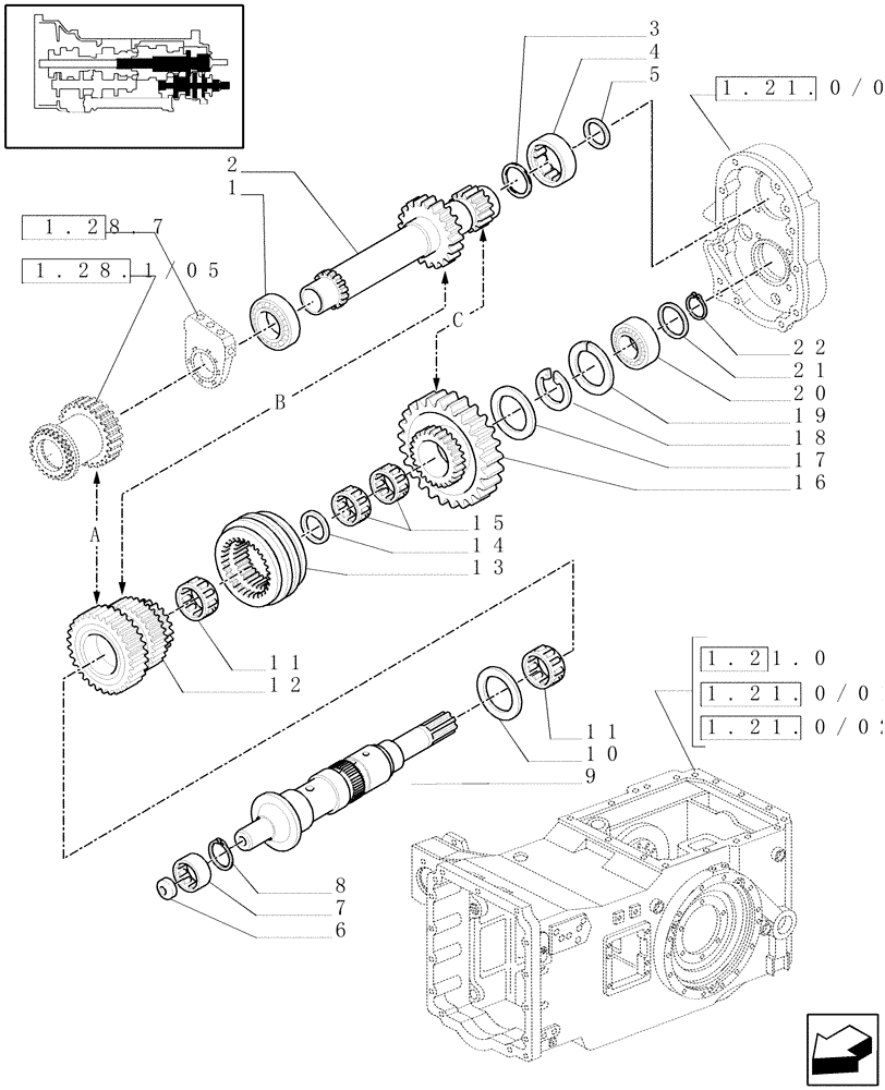 Схема запчастей Case IH MAXXUM 140 - (1.32.1/05) - TRANSMISSION 16X16 (30 KM/H) - REDUCTION GEAR (VAR.332245-331248) (03) - TRANSMISSION