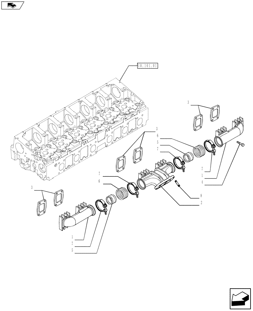 Схема запчастей Case IH 635 - (10.254.05) - EXHAUST MANIFOLD (10) - ENGINE