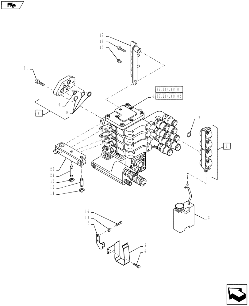 Схема запчастей Case IH PUMA 145 - (35.204.07[02]) - VAR - 336845 - MECHANICAL REAR REMOTE CONTROL VALVES - MOUNTING & ATTACHMENTS - 4 VALVE W/ POWER BEYOND (35) - HYDRAULIC SYSTEMS