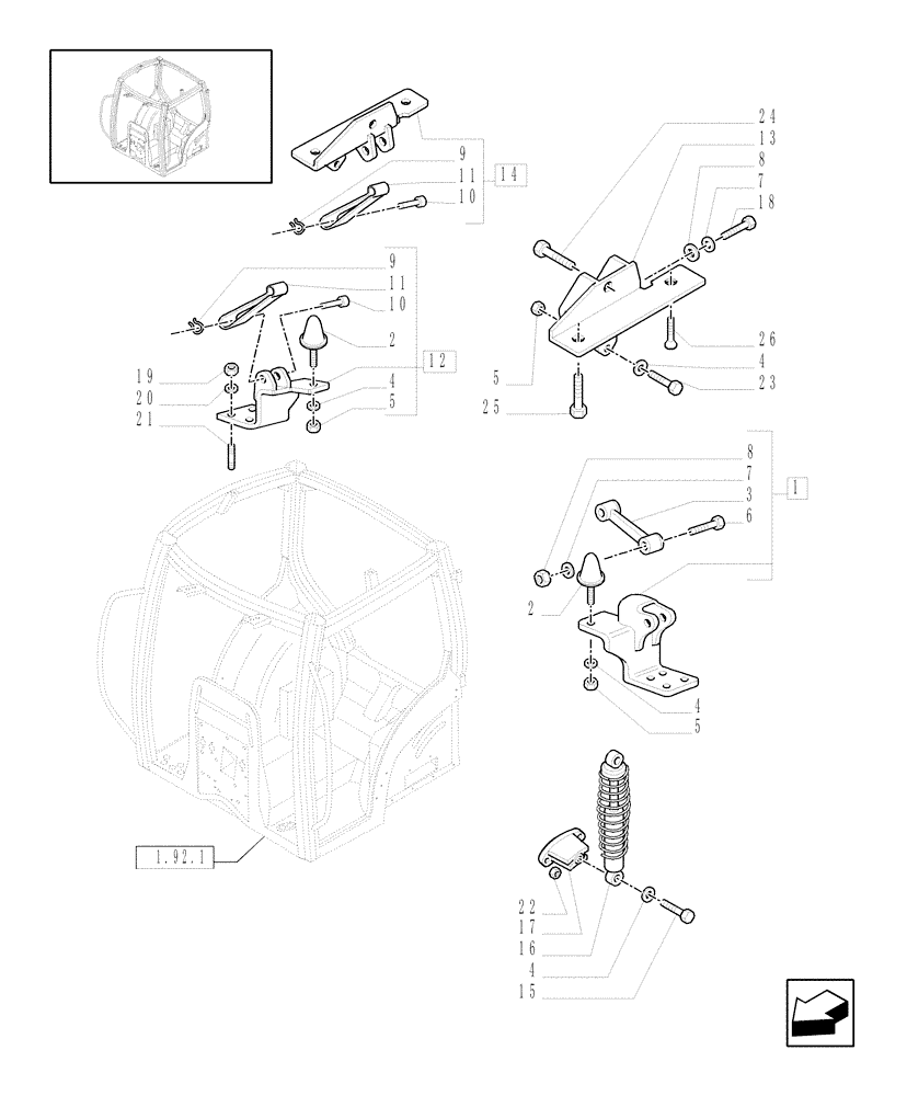 Схема запчастей Case IH MXU135 - (1.92.6/01[02]) - (VAR.435-436-437/1-607) CABIN SUSPENSION - REAR SUPPORTS - C5285 (10) - OPERATORS PLATFORM/CAB