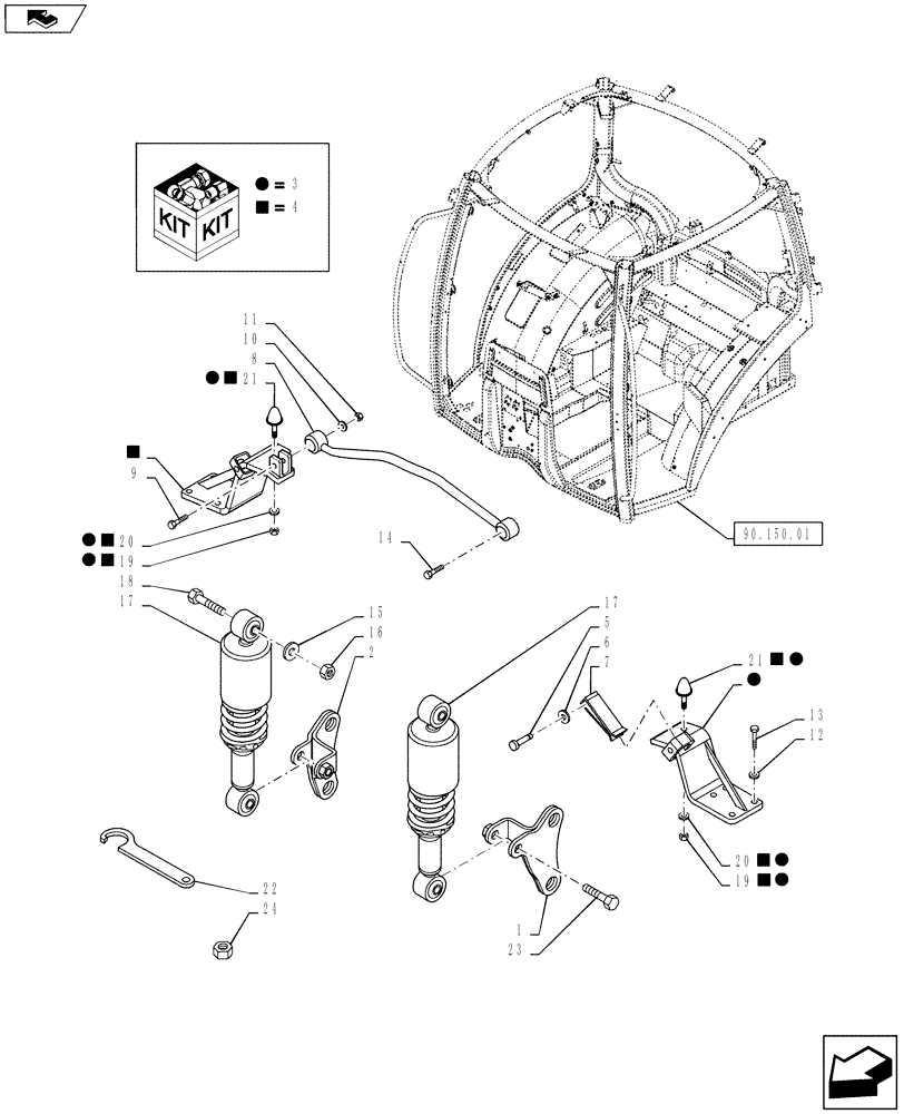 Схема запчастей Case IH PUMA 160 - (90.150.04) - VAR - 331619, 333658, 334658, 743709 - CAB SUSPENSION - REAR - PUMA 160 (90) - PLATFORM, CAB, BODYWORK AND DECALS