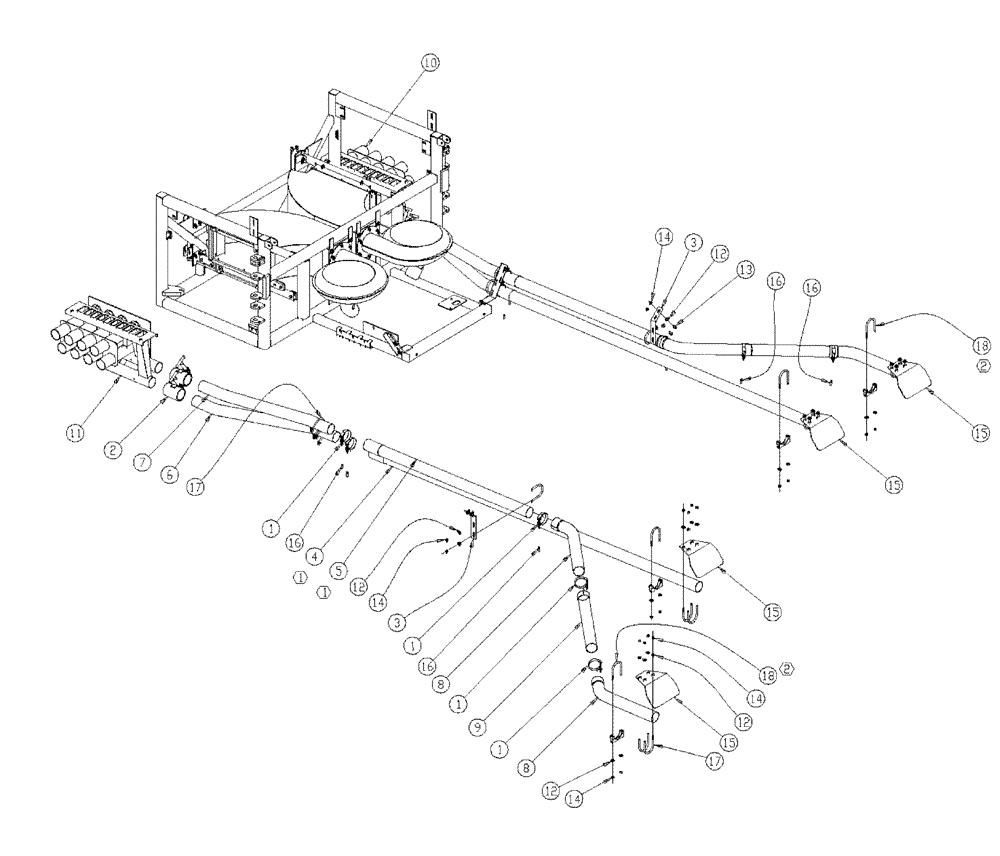 Схема запчастей Case IH 438 - (08-002) - TUBES GROUP, MID 3.0 Boom Group