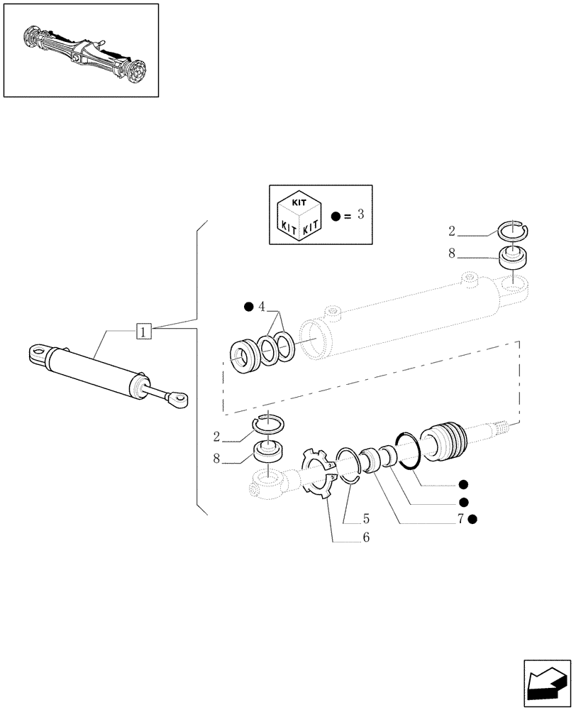 Схема запчастей Case IH MXU115 - (1.40.0/12A) - 4WD FRONT AXLE - HYDRAULIC STEERING CYLINDER BREAKDOWN (04) - FRONT AXLE & STEERING