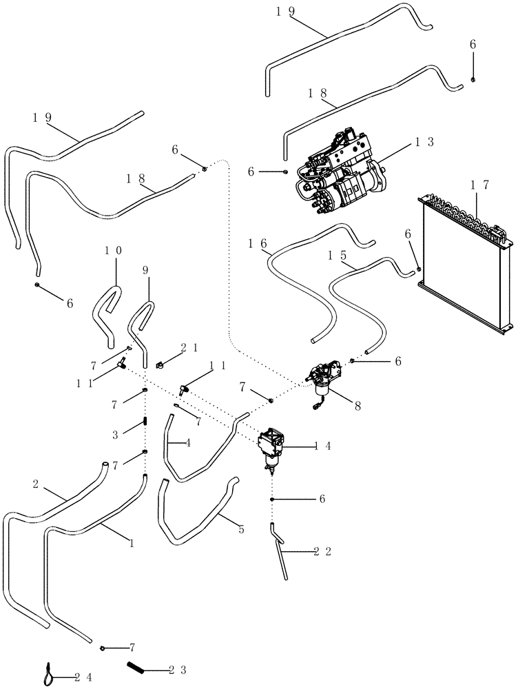 Схема запчастей Case IH MX255 - (03-24) - FUEL LINES WITH SEPARATOR FILTER, MX255 AND MX285 (03) - FUEL SYSTEM