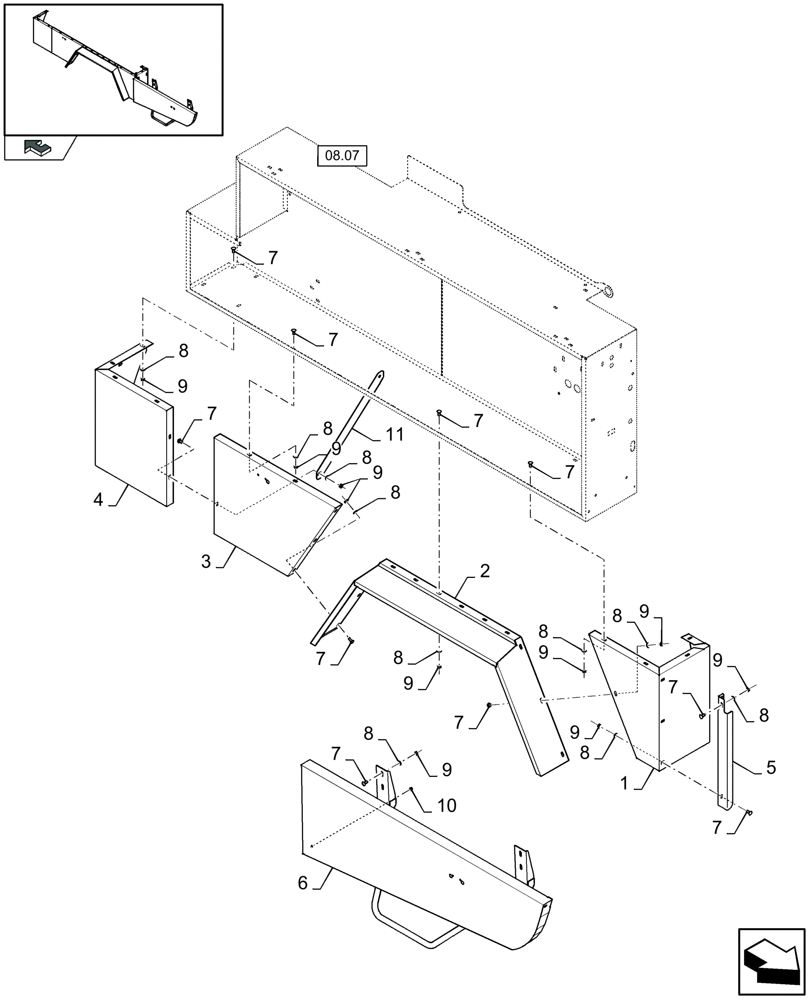 Схема запчастей Case IH LB433R - (08.10[01]) - LOWER SHIELDS, SINGLE AXLE, RH (08) - SHEET METAL/DECALS