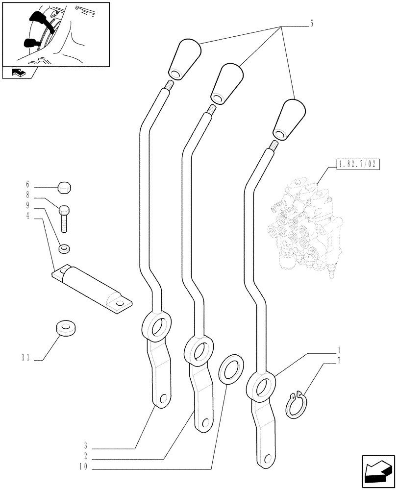 Схема запчастей Case IH FARMALL 90 - (1.92.82/02) - 3 CONTROL VALVES - LEVER AND KNOB (VAR.335054-335085-335103) (10) - OPERATORS PLATFORM/CAB