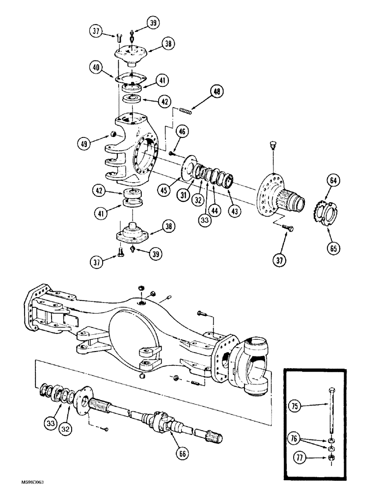 Схема запчастей Case IH 9350 - (6-166) - FRONT STEERABLE AXLE, AXLE HOUSING AND SPINDLE TRUNNION, (CONT) (06) - POWER TRAIN