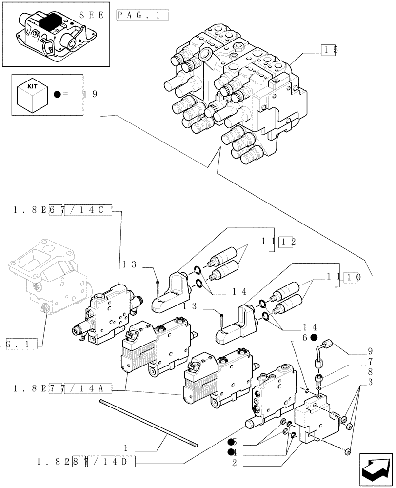 Схема запчастей Case IH MXM190 - (1.82.7/14[02]) - (VAR.252) BATTERY WITH FIVE CONTROL VALVES WITH ELECTRONIC CONTROL - C5504 (07) - HYDRAULIC SYSTEM