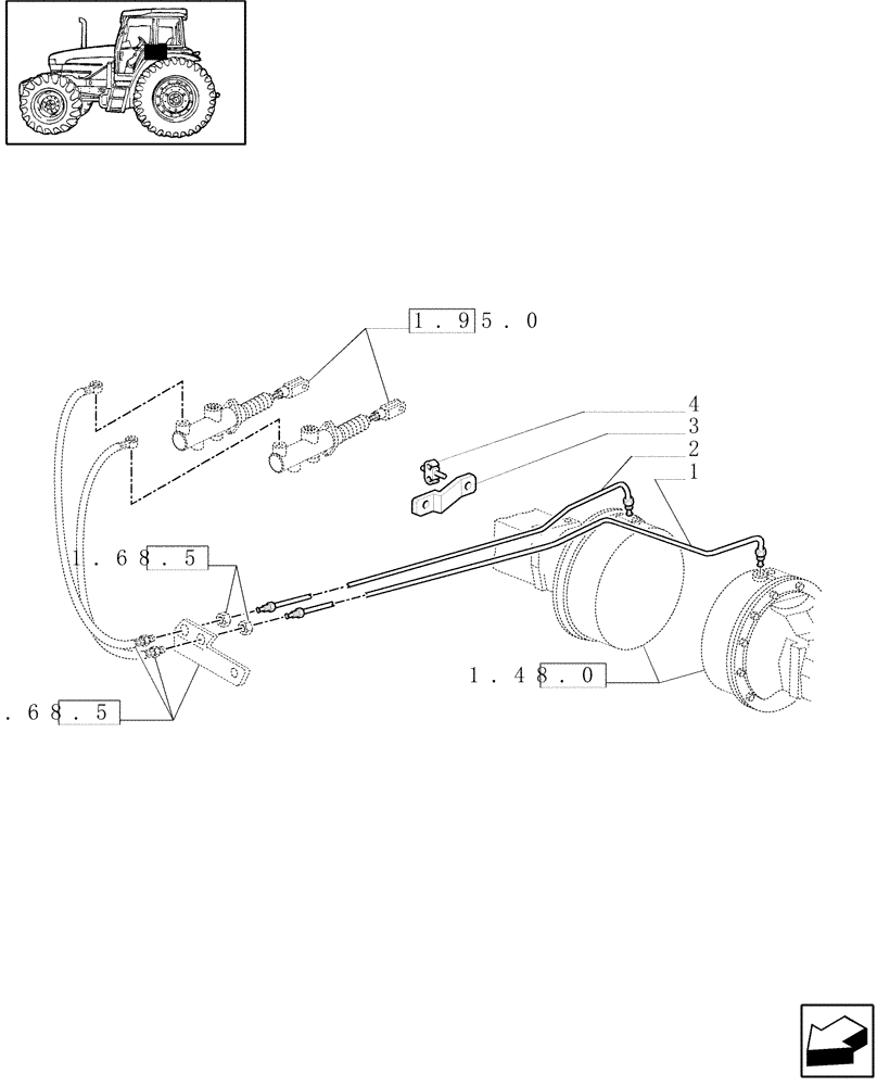 Схема запчастей Case IH JX70U - (1.68.5/02) - (VAR.007) NASO - BRAKE PIPES (05) - REAR AXLE