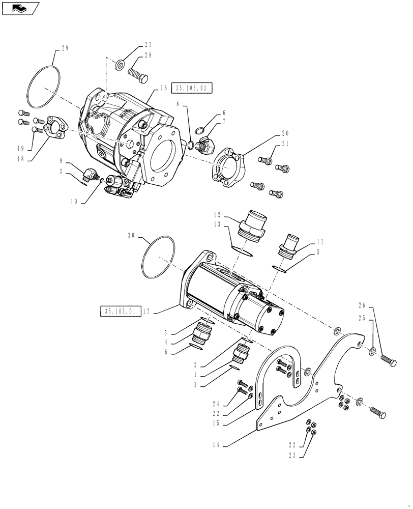 Схема запчастей Case IH QUADTRAC 500 - (35.106.02) - HYDRAULIC PUMP MOUNTING & FITTINGS - STANDARD HYDRAULICS (35) - HYDRAULIC SYSTEMS