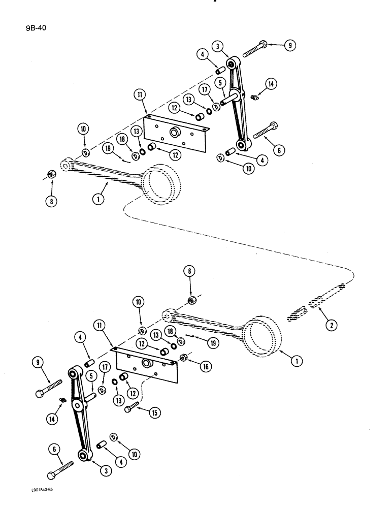 Схема запчастей Case IH 1620 - (9B-40) - CHAFFER DRIVE HANGER LEVER AND SUPPORT (14) - ROTOR, CONCANVES & SIEVE