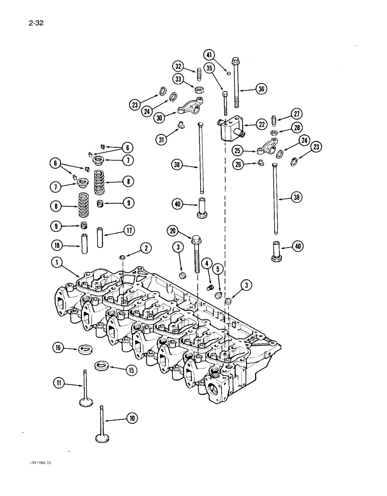 Схема запчастей Case IH 1640 - (2-32) - CYLINDER HEAD AND VALVE MECHANISM, 6TA-590 ENGINE (01) - ENGINE