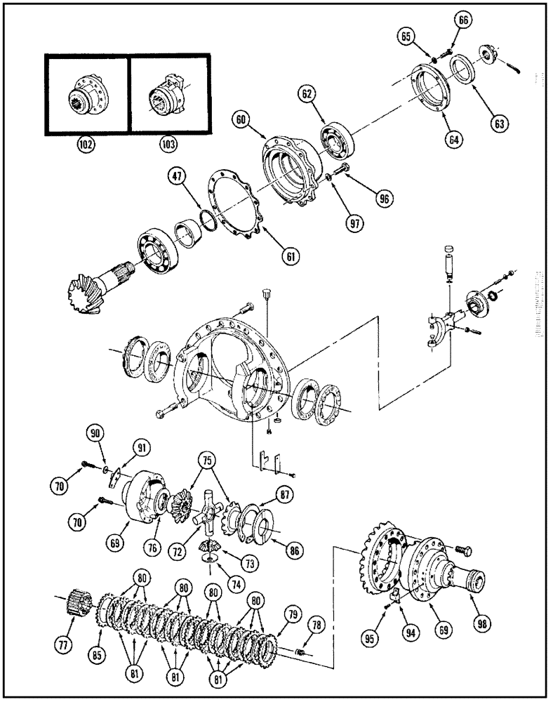 Схема запчастей Case IH 9250 - (6-102) - DIFFERENTIAL, WITH LIMITED SLIP DIFFERENTIAL, ALL STEERABLE AXLES (CONTD) (06) - POWER TRAIN