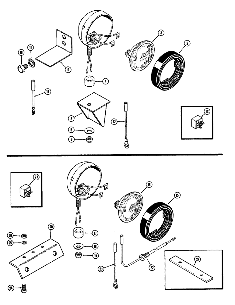 Схема запчастей Case IH 2590 - (4-142) - FLOOD LAMP ATTACHMENTS, UPPER FRONT OR REAR (04) - ELECTRICAL SYSTEMS