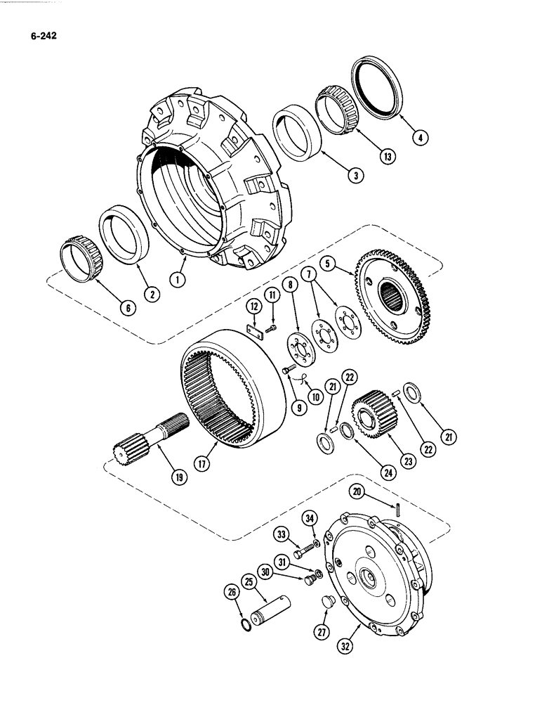 Схема запчастей Case IH 4494 - (6-242) - REAR AXLE ASSEMBLY, WHEEL HUB AND AXLE PLANETARY, AXLE SERIAL NO. 13015953 AND AFTER (06) - POWER TRAIN