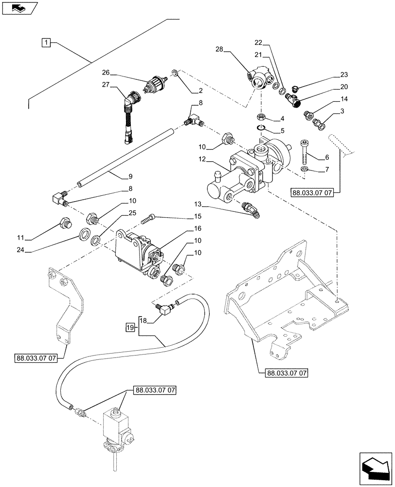 Схема запчастей Case IH PUMA 185 - (88.033.07[08]) - DIA KIT - PNEUMATIC TRAILER BRAKE (ITALY) - CONTROL VALVE AND RELEVANT PARTS (88) - ACCESSORIES