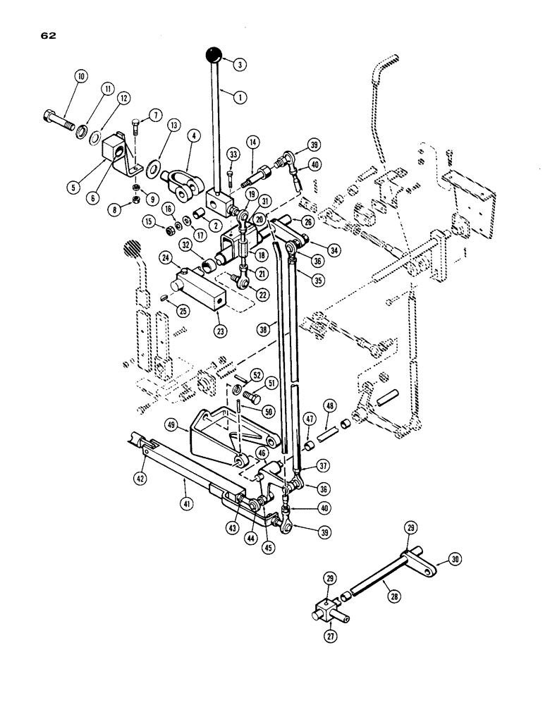 Схема запчастей Case IH 1200 - (062) - TRANSMISSION RANGE SHIFT LINKAGE, USED PRIOR TO TRACTOR SERIAL NUMBER 9801866 (06) - POWER TRAIN