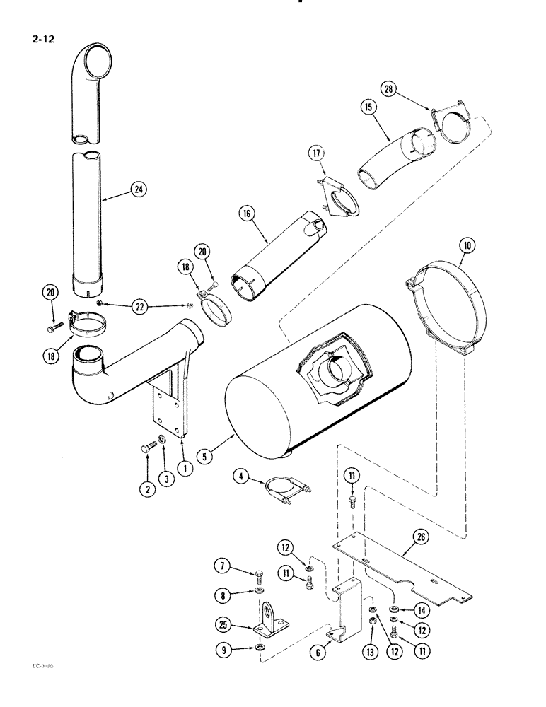 Схема запчастей Case IH 2096 - (2-012) - MUFFLER AND EXHAUST, 6TA-590 ENGINE (02) - ENGINE